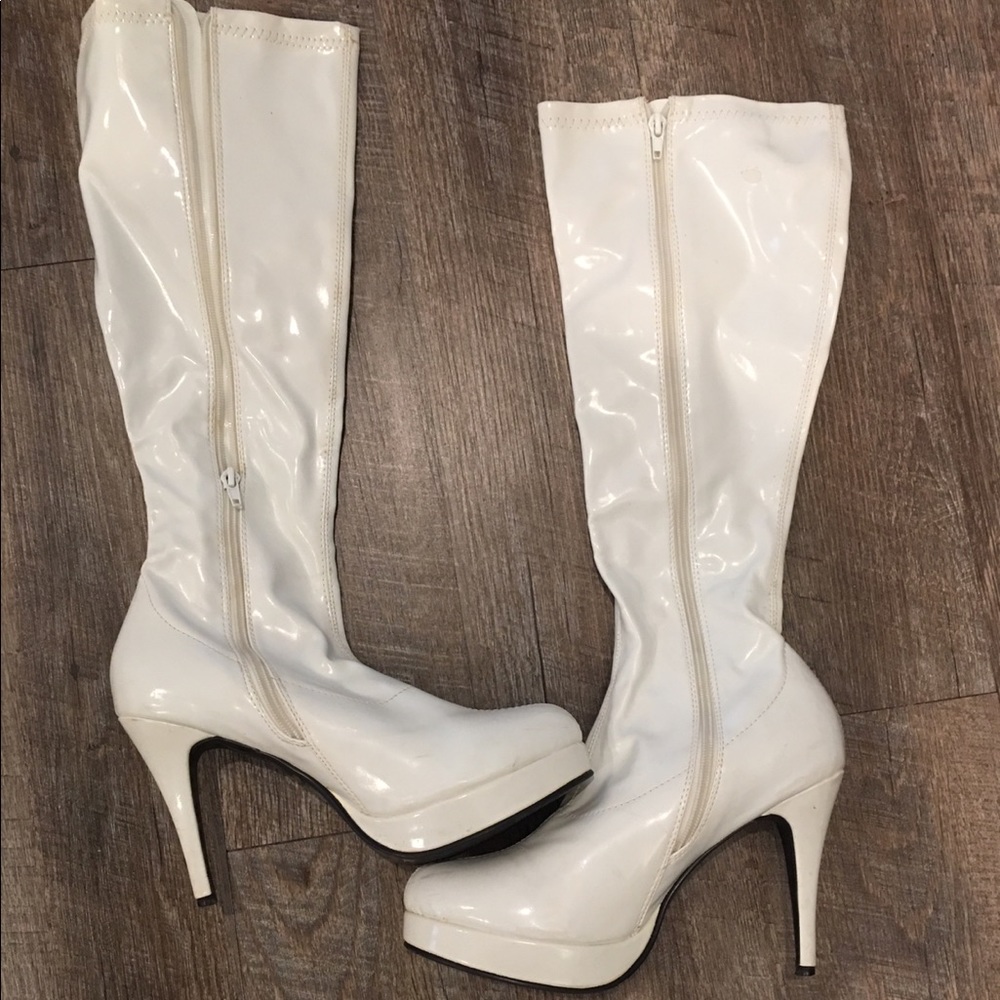 White high heeled boots